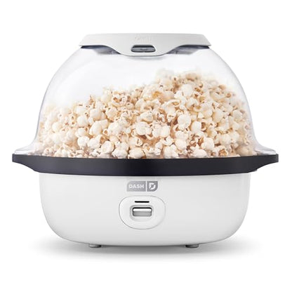 Dash SmartStore® Stirring Popcorn Maker - Electric Popcorn Machine with Butter-Melting Tray & Clear Serving Bowl - Features Stirring Bar - 24 Cups, White