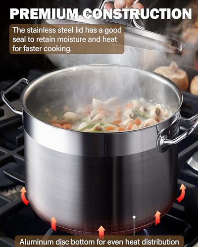 Cooks Standard Professional Stainless Steel Stock Pot, Heavy Duty Induction Soup Pot with Lid, Large Pot for Cooking Pasta, Soup, Oven Safe, Dishwasher Safe, Compatible with Most Stovetops, 24-Quart