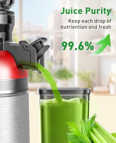 Cold Press Juicer Machines with Wide Feed Chute, Slow Masticating Juicer Maker for Whole Vegetables & Fruits, High Juice Yield, Easy to Clean, Large Auger Extractor, Red