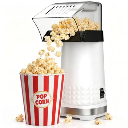 1200W Hot Air Popcorn Popper ETL Certified – Oil-Free Healthy Popcorn Maker Machine with 4.5 Quart Large Capacity, 2-Minute Fast Electric Popcorn Machine for Movie Night, Party, Snack（White）