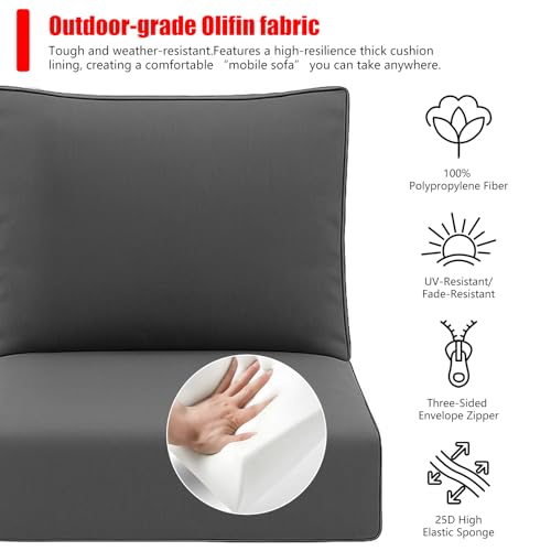 NSFBZA (Only Cushions) 6 Piece Sectional Replacement Cushion,5 Pieces PE Wicker Outdoor Patio Furniture Set Cushions,with Ottoman Rattan Patio Conversation Set Cushion(Dark Gray, 22 * 20in)