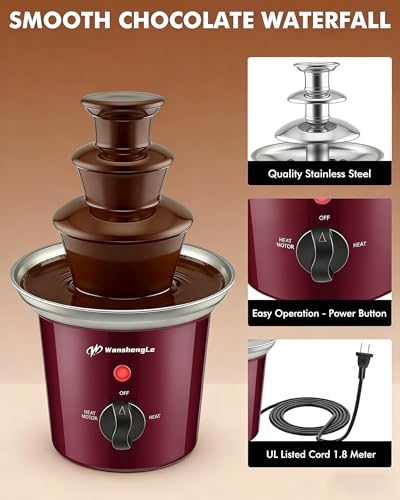 WanshengLe 3-Tier Mini Gear Chocolate Fountain, 14oz Small Stainless Steel Chocolate Fondue Fountain, Detachable Chocolate Fondue Machine for Party Night Dip Strawberries