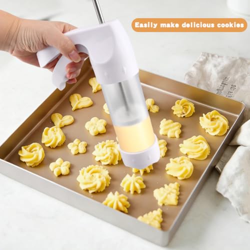 Zorivane Cookie Press Gun White, iscuit Maker Machine with 1 mold gun, 12 Discs & 6 Piping Tips, Cheese Press for Baking & Cake Decorating for Biscuit, Thanksgiving Christmas