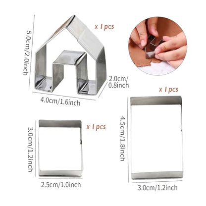 KALAIEN 3Pcs Stainless Steel Christmas Mini House Mold Gingerbread Cookie Cutter Set Cupcake Chocolate House (Small)