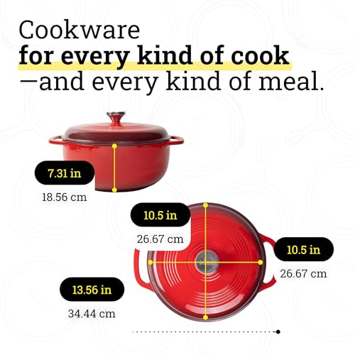 Lodge Essential Enamel Cast Iron Dutch Oven 6 Quarts - Perfect for Bread Baking, Braising, Marinating & Slow Cooking, Features Moisture-Sealing Lid & Dual Handles, Kitchen Essentials, Island Spice Red