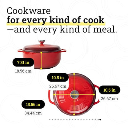 Lodge Essential Enamel Cast Iron Dutch Oven 6 Quarts - Perfect for Bread Baking, Braising, Marinating & Slow Cooking, Features Moisture-Sealing Lid & Dual Handles, Kitchen Essentials, Island Spice Red