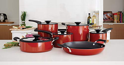 Tramontina Aluminum Non Stick 11-Piece Nesting Pots and Pans Set with Lids - Red, Kitchen Nonstick Cookware Set, Dishwasher and Oven Safe