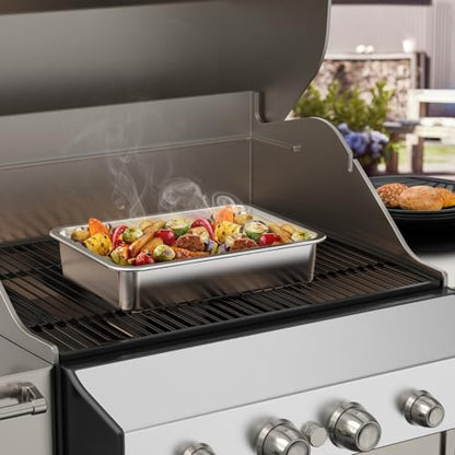 onlyfire Stainless Steel Baking Pan Barbeque Grilling Pan for Baking Breads, Grilling Chicken, Vegetables, 14" X 10.5" X 2.8"