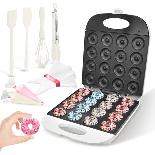 DSP All in One 2 Inch Mini Donut Maker, Non-Stick, Cool Touch, Electric Doughnut Machine for 16 Snacks & Desserts, Perfect for Birthday, Wedding, Baby Shower, Christmas, Party, Afternoon Tea