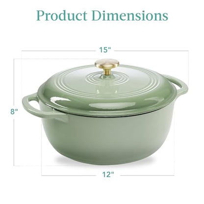 Best Choice Products 7.5 Quart Enamel Cast-Iron Round Dutch Oven, Family Style Heavy-Duty Pre-Seasoned Cookware for Home, Kitchen, Dining Room, Oven Safe w/Lid, Dual Handles - Sage Green