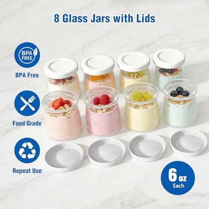HOPERAN Yogurt Maker with Adjustable Time and Temp Control, Yogurt Maker Machine with Automatic Shut-Off & Constant Temper for Homemade Probiotic, Greek Yogurt, BPA-Free 48 oz 8 Jars (Silver)