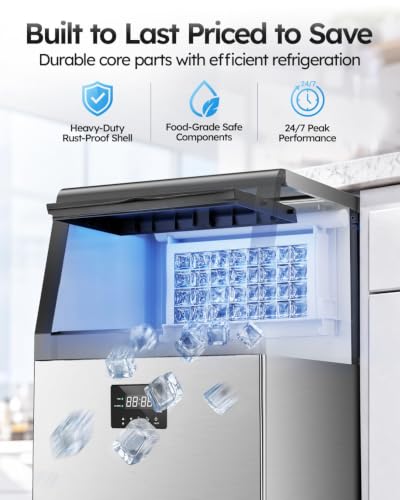 Mojgar Commercial Ice Maker 150lbs/24H with 50lbs Storage Bin 2 Water Inlet