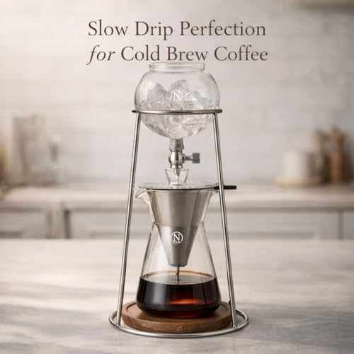 Nispira Iced Coffee Cold Brew Drip Coffee Maker Stainless Steal, 400mL, Borosilicate Glass