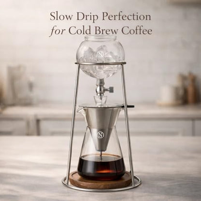Nispira Iced Coffee Cold Brew Drip Coffee Maker Stainless Steal, 400mL, Borosilicate Glass