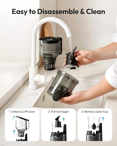 Cold Press Juicer Machines, EUHOMY 5.8" Wide Feed Chute, Slow Masticating Juicer for Whole Vegetables and Fruits, 99.6% High Juice Yield, Easy to clean, Juicer Machines with BPA Free