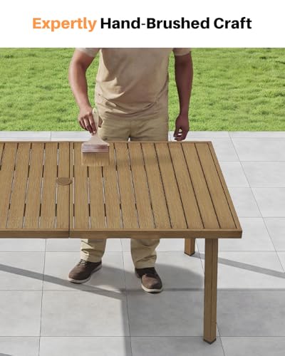 SEEHILL 7-Piece Patio Dining Set, Never-Rust Aluminum Outdoor Dining Set for 6, Rectangular Outdoor Table and Chairs Set with Washable Cushions, Patio Furniture Set for Poolside, Deck, Backyard, Teak