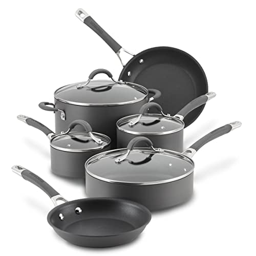 Circulon Radiance Hard-Anodized Nonstick Cookware Set, Kitchen Pots and Pans Set, 10-Piece, Gray