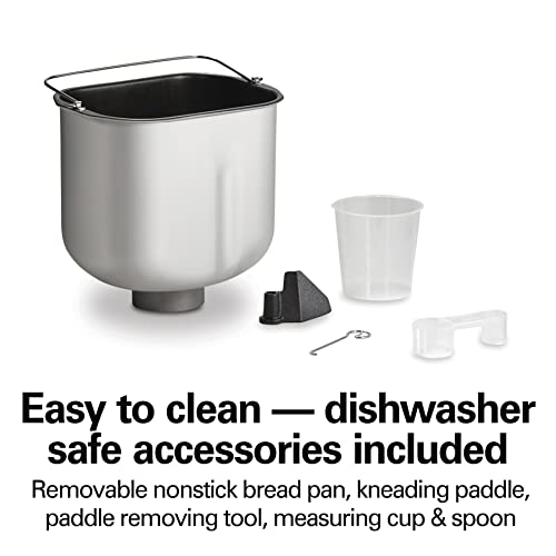 Hamilton Beach Automatic Bread Maker Machine, Digital, Programmable, 12 Settings + Gluten Free, PFAS-Free Nonstick Pan + Kneading Paddle, 2 lb Capacity, Black