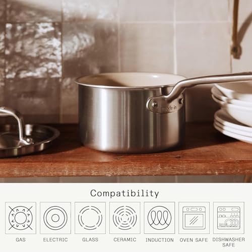 Made In Cookware | 5 Pc Ceramic Non Stick Cookware Set | 5 Ply Clad | Includes Ceramic Non Stick Frying Pan, Saucepan and Saucier with Lid | Professional Cookware
