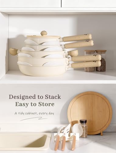 Astercook Pots and Pans Set Non Stick, Ceramic Cookware Set Non Toxic, 18 Pcs Dishwasher Safe Induction Cookware for Everyday Cooking & Housewarming Gifts