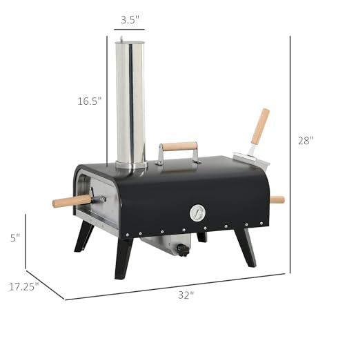 Outsunny Wood Fired Pizza Oven with 12" Rotating Stone, Peel and Waterproof Cover, Portable Pizza Maker with Foldable Legs, Stainless Steel Pizza Grill for Outside, Backyard and Outdoor Kitchen