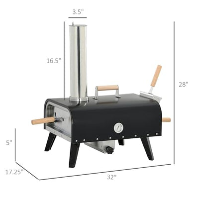 Outsunny Wood Fired Pizza Oven with 12" Rotating Stone, Peel and Waterproof Cover, Portable Pizza Maker with Foldable Legs, Stainless Steel Pizza Grill for Outside, Backyard and Outdoor Kitchen