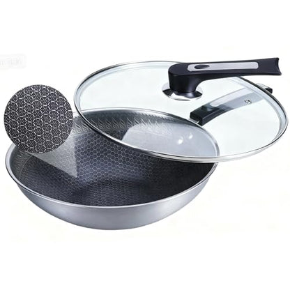 SLONUVLND Non Stick Frying Pans,Hybrid 12 Inch Stainless Steel Frying Pan,Honeycomb Skillet with Lid,Non-Toxic Cooking Pan,Compatible with All Cooktops