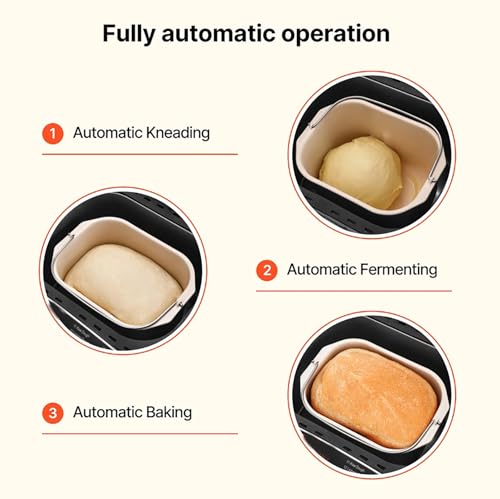 Bread Maker, 19-in-1 2LB Dough Machine, Nonstick Ceramic Pan Automatic Breadmaker with Gluten Free Setting, Automatic Compact Dough Machine Nonstick,Digital,3 Loaf Sizes, 2 Crust Colors, Black