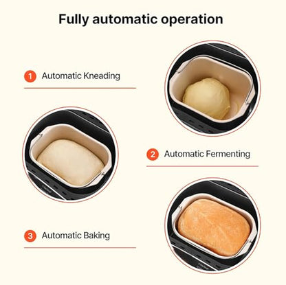 Bread Maker, 19-in-1 2LB Dough Machine, Nonstick Ceramic Pan Automatic Breadmaker with Gluten Free Setting, Automatic Compact Dough Machine Nonstick,Digital,3 Loaf Sizes, 2 Crust Colors, Black