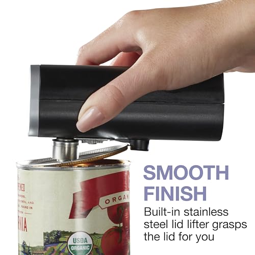 Proctor Silex Automatic Electric Can Opener, Hands Free Cordless Operation & USB Rechargeable, Self-Aligning, Cut Smooth Touch Lid Edges, Compact and Easy to Store, Black