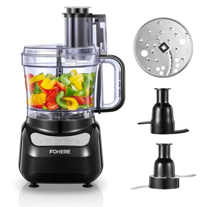 FOHERE Food Processor, 12 Cup, 2-in-1 Feed Chute Procesador de Alimentos Electrico, 500W, BPA Free, Stainless Steel, Procesador de Alimentos for Mincing, Dicing, Shredding, Puree & Kneading Dough