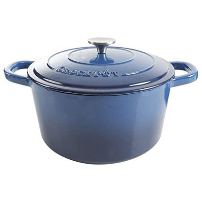 Crock-Pot Artisan 7-Quart Round Enameled Cast Iron Dutch Oven – Sapphire Blue, Durable Heavy-Duty Cookware for Slow Cooking, Baking, Roasting with Lid