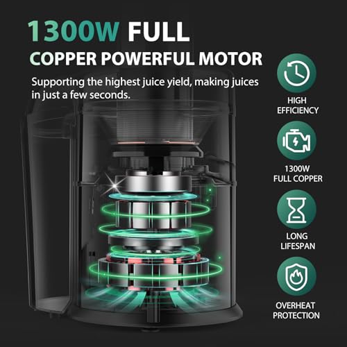 KOIOS 1300W Centrifugal Juicer Machines, High Juice Yield Juice Extractor with 3 inch Wide Feed Chute, Full Copper Motor & Titanium-Plated Filter, Easy Clean, 3 Speeds, BPA Free, Stainless Steel