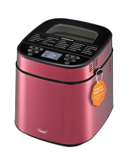 Rosewill 25-in-1 Automatic Bread Maker with Built-in Digital Scale, 3 Loaf Size up to 2.5LB, Beginner-Friendly w/ 700W High Power Dual Heater System, BPA-Free Nonstick Coating Pan - Pink Peppercorn