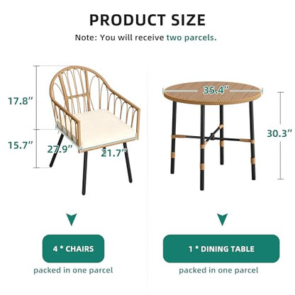 YITAHOME 5 Pieces Patio Dining Table Chair Set, Outdoor Table and Chairs with Umbrella Hole, Patio Furniture Set Outdoor Rattan Dining Table Set for Patio, Backyard, Balcony, Garden