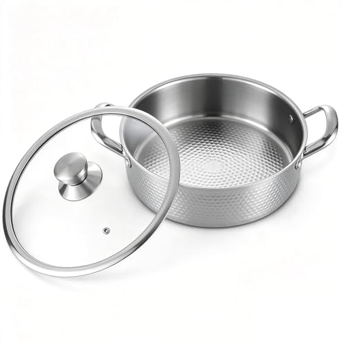 STEHEMO Titanium Hammered Pro Pan, 7QT Saute Pan with Lid, 14 Inch Deep Frying Pan for Cooking, Non-Toxic Skillet, Dishwasher&Oven Safe, Works on All Stoves,7QT