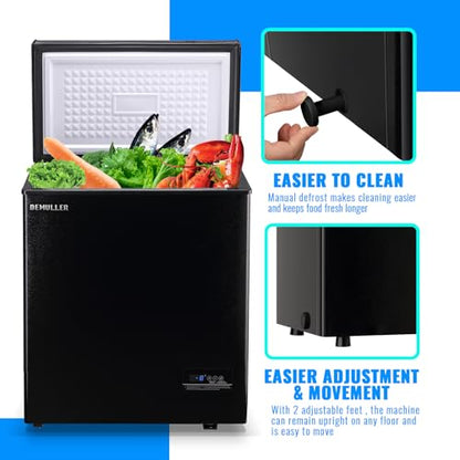 DEMULLER Chest Freezer 4.0 CU. FT Ultra-low Temperature Deep Freezers (Down to -12 ℉) with TWO Removable Baskets Accurate Display of Cabinet Temp Freestanding Black