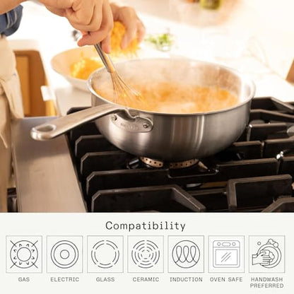 Made In Cookware | 3 Quart Stainless Steel Saucier Pan | 5 Ply Stainless Clad | Professional Cookware | Crafted in Italy | Induction Compatible