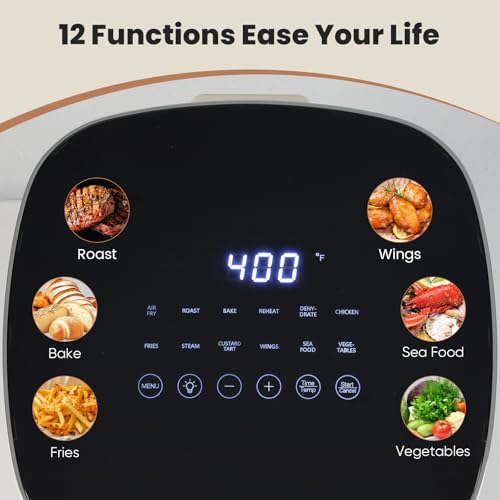 Sweetcrispy Air Fryer 6 Quarts with Window, 12-in-1 Square Airfryer Oven for Family, 400°F Rapid Air Crispy Technology, Roast Bake Dehydrate, Nonstick & Easy-Clean Basket