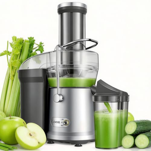 GDOR Powerful 1200W Juicer with Larger 3.2" Feed Chute, Titanium Enhanced Cutting System, Centrifugal Juice Extractor Maker with Heavy Duty Full Copper Motor, Dual Speeds, BPA-Free, Silver