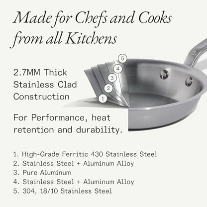 Made In Cookware | 10 Piece Stainless Steel Pot and Pan Set | 5 Ply Clad - Includes Stainless Steel Frying Pans, Saucepans, Saucier and Stock Pot W/Lid | Professional Cookware | Crafted in Italy