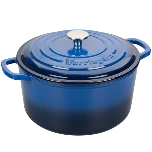VORRINGARD Enameled Cast Iron Dutch Oven Pot with Lid, for Sourdough Bread Baking, Round Dutch Ovens, 4.5 Quart, Blue