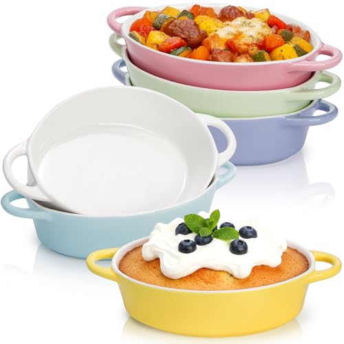 Foraineam 6 Pack 20 oz Oval Au Gratin Baking Dishes with Handles, Porcelain Casserole Dish Single Serving Ramekins for Oven & Microwave Cooking and Baking, 7.2" x 5.5", Oven Safe Roasting Lasagna Pan