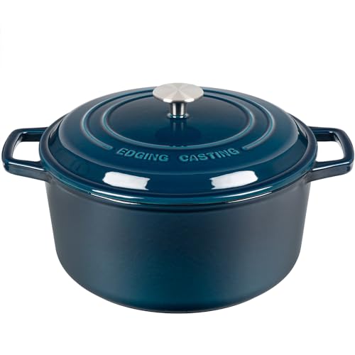 EDGING CASTING Enameled Cast Iron Dutch Oven Pot With Lid, Dutch Oven for Sourdough Bread Baking Round Pot Dule Handle, 6 Quart, Blue
