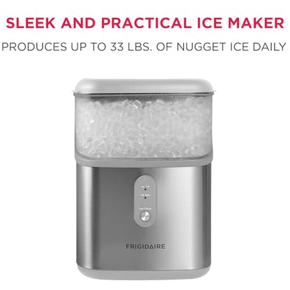 Frigidaire Countertop Crunchy Chewable Nugget Ice Maker, Compact, 33lbs per Day, Metallic Finish