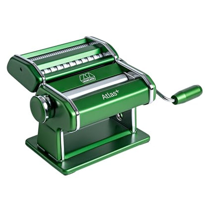 Marcato Made in Italy Atlas+Pasta Machine, Green. Chrome Plated Steel & Aluminum Rollers, Double Cutter for Lasagna, Fettuccine & Spaghetti; Durable Manual Pasta Maker for Homemade Pasta