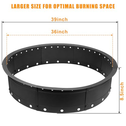 Zzuvjoy 36 Inch Fire Pit Ring, Large Outdoor Campfire Pit for Patio Backyard Garden, Smokeless Steel Firepit with Air Vent for Efficient Burning & Anti-Rust Coating, Black Steel