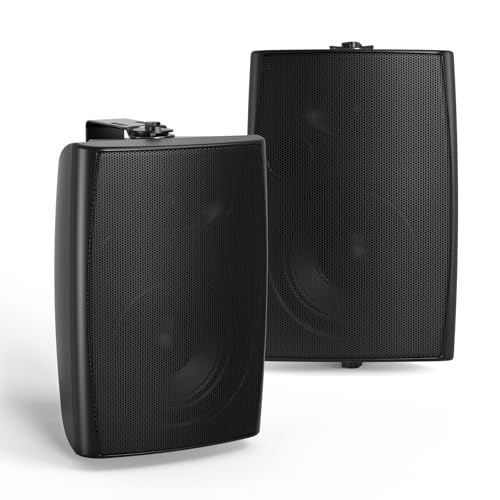 Herdio 4" Passive Outdoor Speakers Waterproof Wired, 200W Wall Mount Speakers with Superior Sound,Dual Swivel Brackets for Patio/Deck/Backyard (Pair, Black)