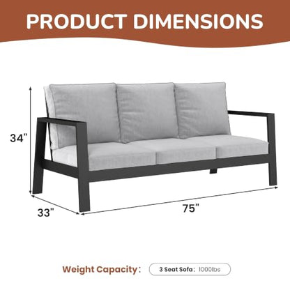 Wisteria Lane Aluminum Outdoor Couch, Patio Sofa with 5" Thick Cushions