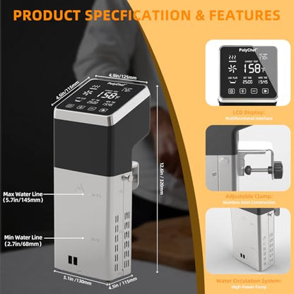 Anchorchef 1400W Sous Vide Cooker, Precision Immersion Circulators with large Touchscreen Accurate Temperature Timer, Professional Sous Vide Cooker, Powerful Pump Design